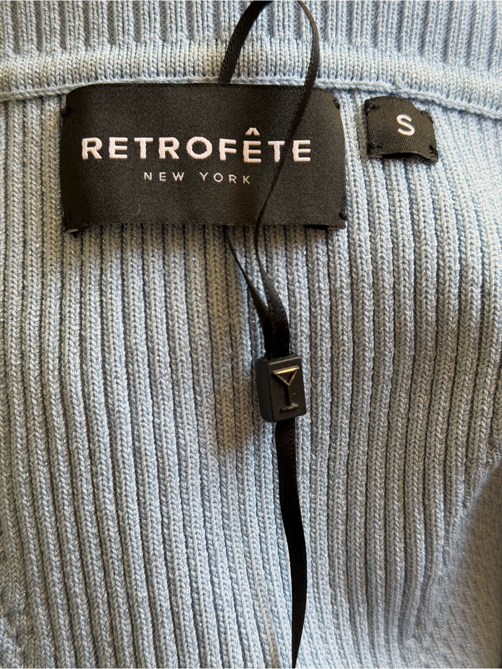 Retrofete Erica metallic knit dress Off-Shoulder Light Blue Fit-and-Flare mini S - Picture 5 of 9